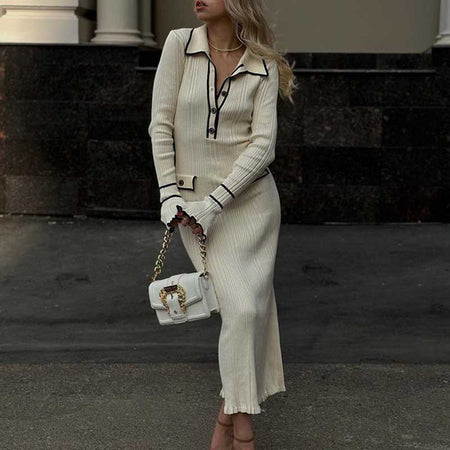 Erin Luxe Soft Knit Dress - front shot on model, off-white - Miss Mosa By Akanksha