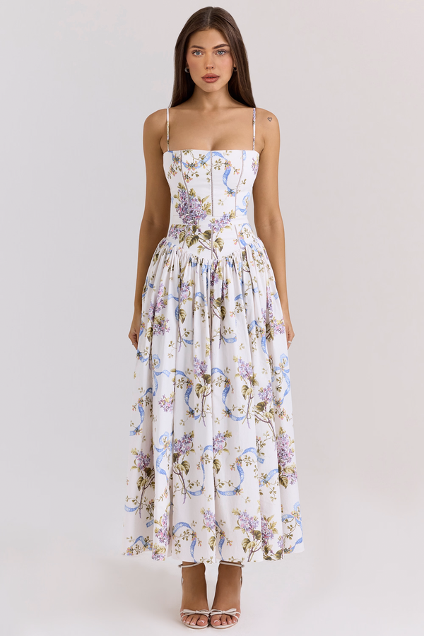 Eris Luxe Floral Maxi Dress In Off White