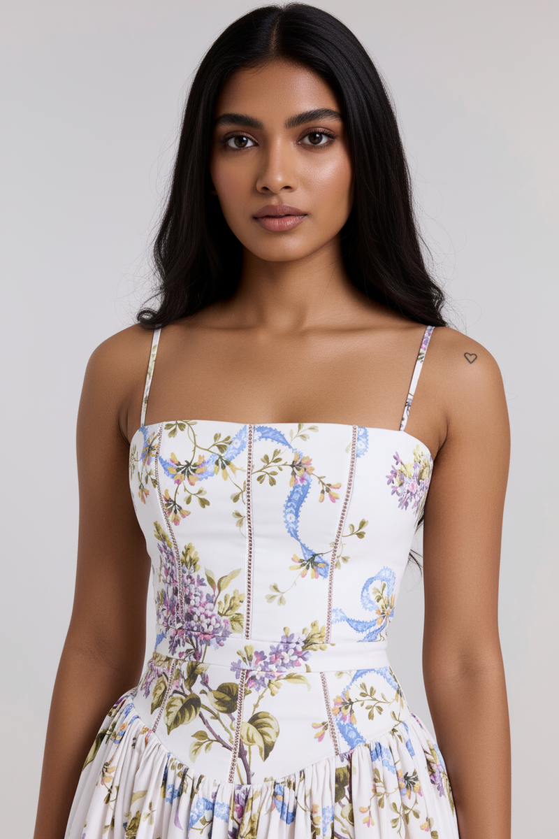 Eris Luxe Floral Maxi Dress In Off White