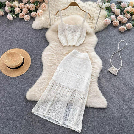 Esme Crochet Coord Set - styled flat-lay shot, white - Miss Mosa By Akanksha