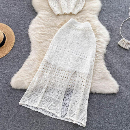 Esme Crochet Coord Set - flat-lay product shot, white - Miss Mosa By Akanksha