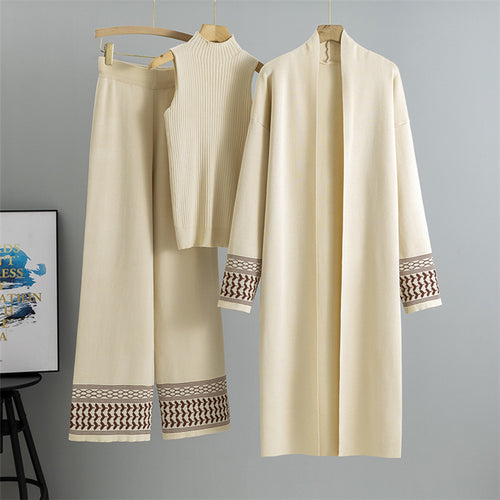 Esra Luxe Winter Coord Set With Cape - flat-lay three-piece set shot on hangers, off-white - Miss Mosa By Akanksha