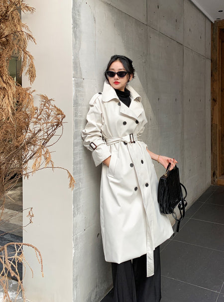 Essie Statement Premium Trenchcoat - front shot on model, ivory - Miss Mosa By Akanksha