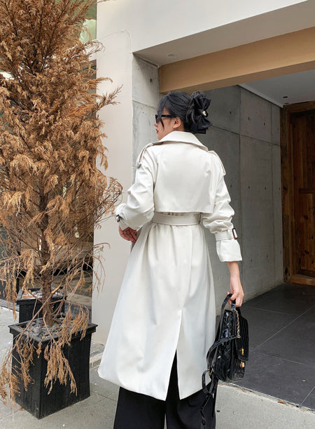 Essie Statement Premium Trenchcoat - back shot on model, ivory - Miss Mosa By Akanksha