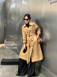 Essie Statement Premium Trenchcoat - front shot on model, beige - Miss Mosa By Akanksha