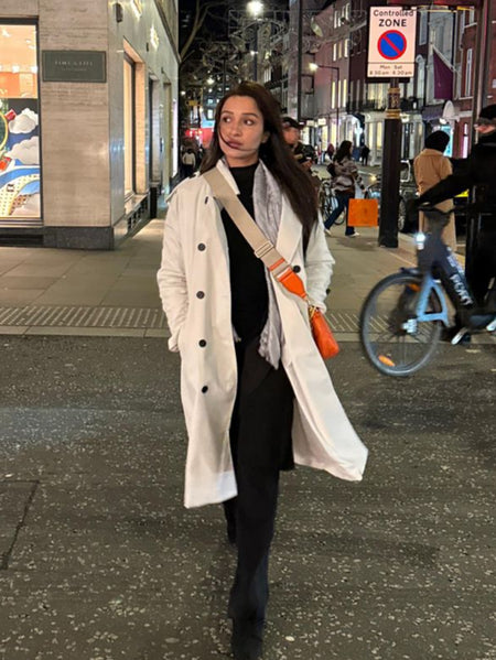 Essie Statement Premium Trenchcoat In Grey - full-length shot on model - Miss Mosa By Akanksha