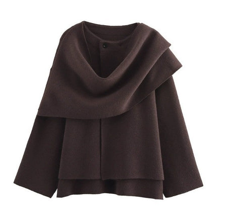 Essie Vintage Woolen Short Coat With Scarf In Brown - flat-lay product shot - Miss Mosa By Akanksha