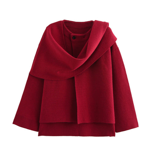 Essie Vintage Woolen Short Coat With Scarf In Maroon