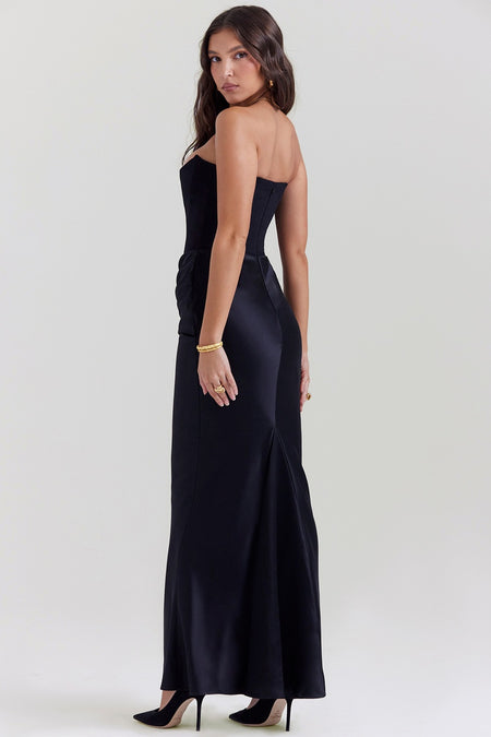 Estelle Corset Maxi Dress - back shot on model, black - Miss Mosa By Akanksha