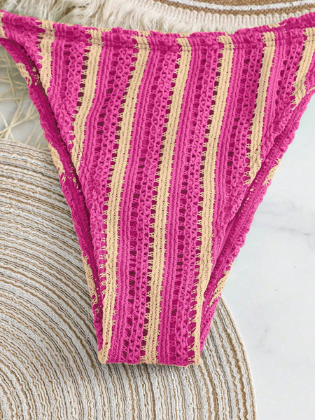 Estrella 2 Pcs Stripe Swimsuit With Shorts - detail shot, pink and cream stripe - Miss Mosa By Akanksha