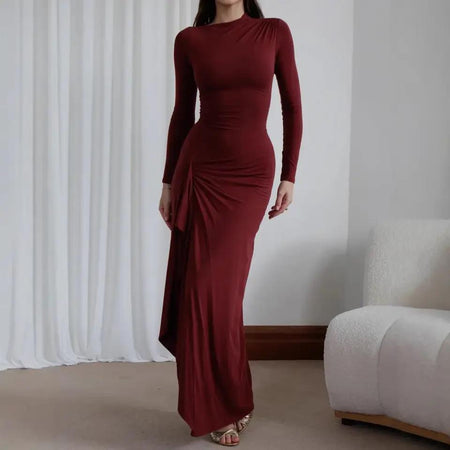 Evana Statement Slit Maxi Dress - full-length front shot on model, red - Miss Mosa By Akanksha