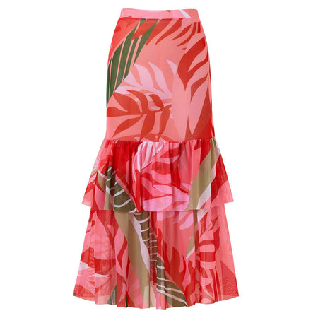 Evanna Swimsuit With Ruffled Skirt In Pink - flat-lay product shot of cover-up skirt - Miss Mosa By Akanksha