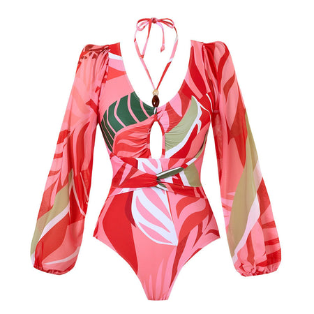 Evanna Swimsuit With Ruffled Skirt In Pink - front flat-lay product shot of swimsuit - Miss Mosa By Akanksha