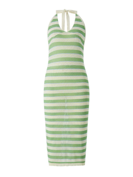Evelia Luxe Soft Knit Dress In Green - front shot on hanger - Miss Mosa By Akanksha