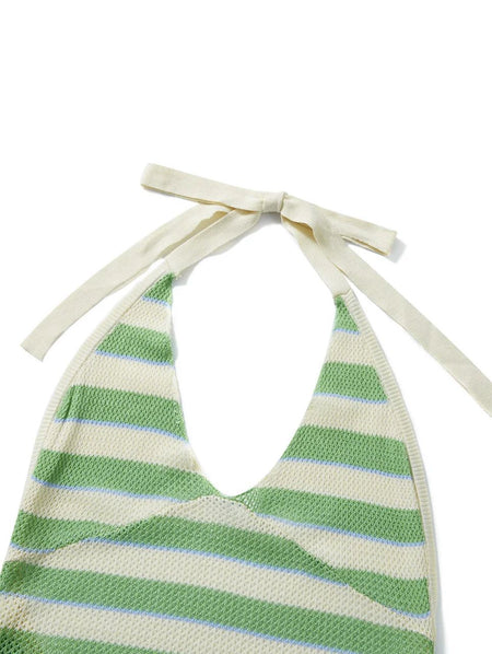 Evelia Luxe Soft Knit Dress In Green - close-up of halter tie - Miss Mosa By Akanksha