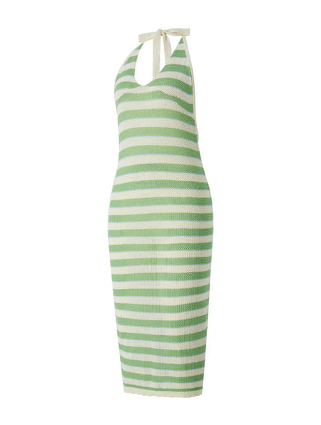 Evelia Luxe Soft Knit Dress In Green - side shot on hanger - Miss Mosa By Akanksha