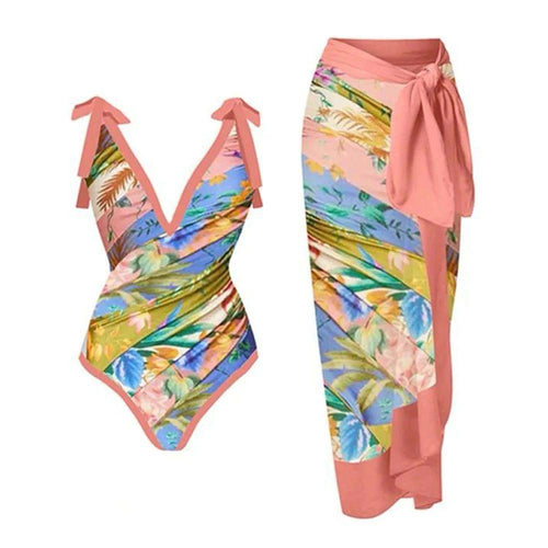 Ezra swimsuit with Sarong skirt In Pink