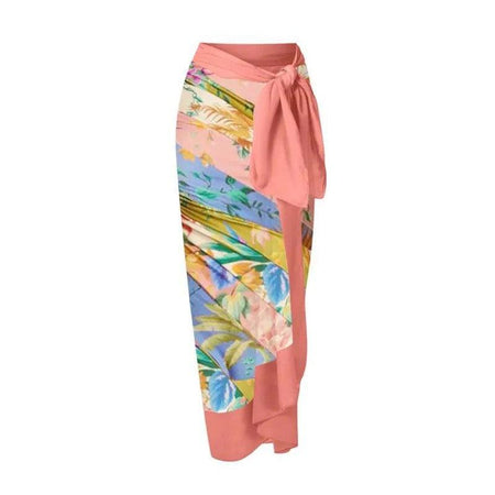 Ezra swimsuit with Sarong skirt In Pink - styled flat-lay shot, pink - Miss Mosa By Akanksha