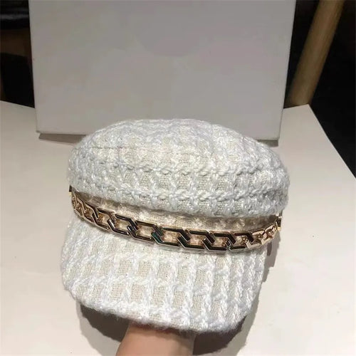 Jiah Tweed Beret Hats In White