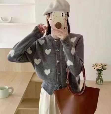 Grey - Kiana Cute Woolen Sweater with Heart Detail