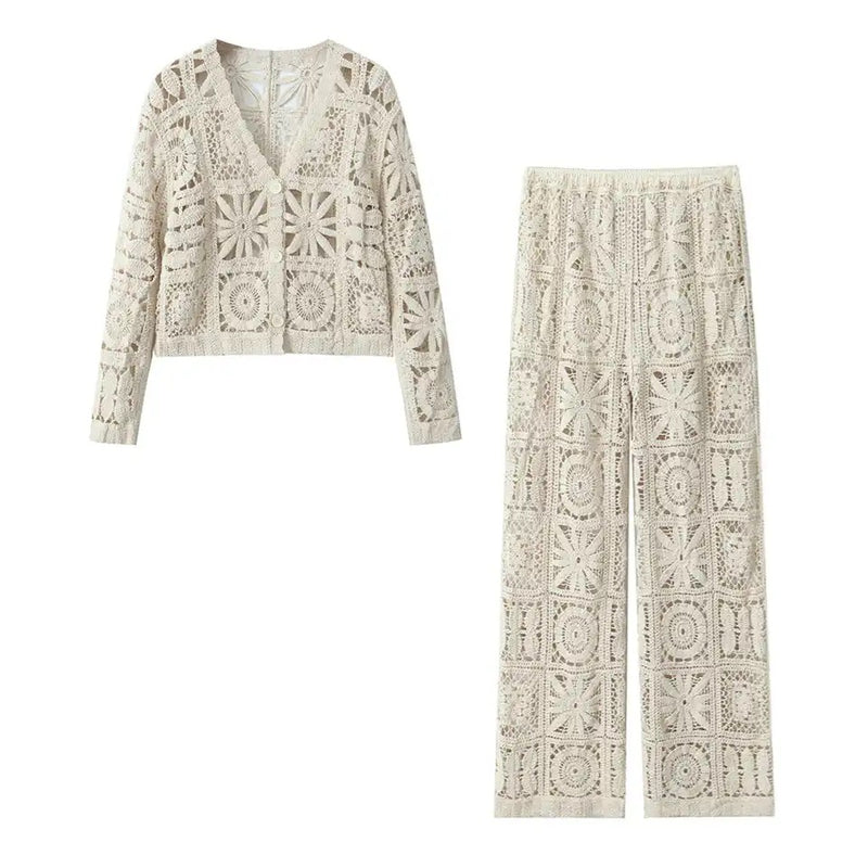 Laysha Crochet Holiday Coord - Resortwear In Beige