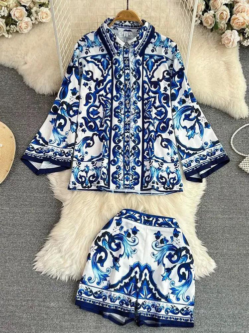 Mary Porcelain Coord Set In Blue