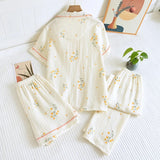 Perry Cotton Nightsuit-Set Of 3 In Beige