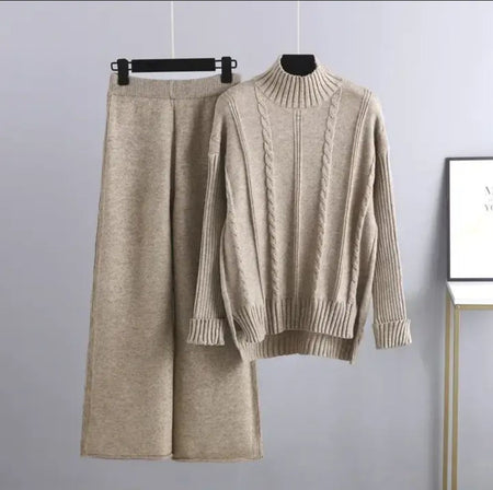 Fabiana Winter Coord Set - flat-lay shot on hangers, beige - Miss Mosa By Akanksha
