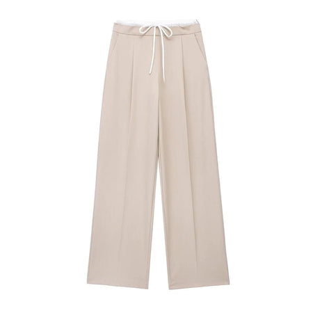Fady High Waisted Pants - flat-lay product shot, beige - Miss Mosa By Akanksha