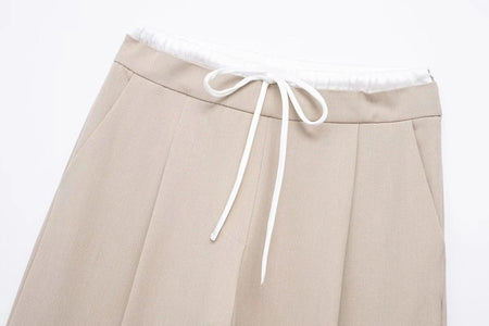 Fady High Waisted Pants - close-up of waistband, beige - Miss Mosa By Akanksha