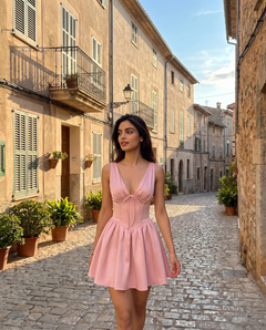 Faith Mini Dress - full-length front shot, pink - Miss Mosa By Akanksha