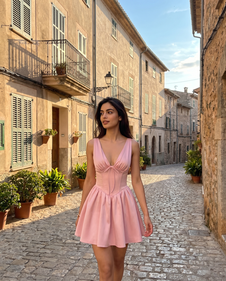 Faith Mini Dress - full-length front shot, pink - Miss Mosa By Akanksha