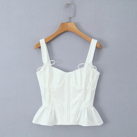 Fallon Summer Statement Top in White - hanging product shot, white - Miss Mosa By Akanksha