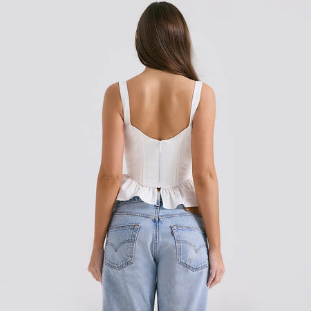 Fallon Summer Statement Top in White - back shot on model, white - Miss Mosa By Akanksha