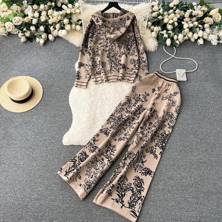 Fary Floral Woolen Coord Set - styled flat-lay shot, beige - Miss Mosa By Akanksha