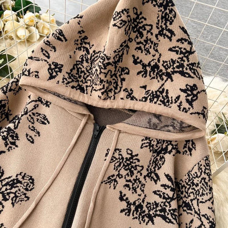 Fary Floral Woolen Coord Set - close-up of hood detail, beige - Miss Mosa By Akanksha