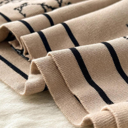 Fary Floral Woolen Coord Set - close-up of knit texture, beige - Miss Mosa By Akanksha