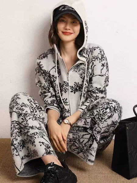 Fary Floral Woolen Coord Set - lifestyle shot on model, grey - Miss Mosa By Akanksha