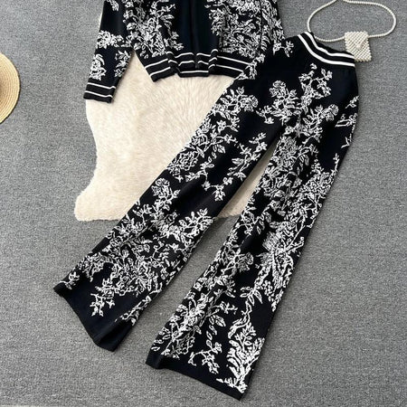 Fary Floral Woolen Coord Set - styled flat-lay shot, black - Miss Mosa By Akanksha