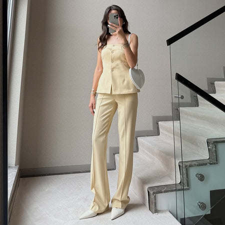 Fayola Offshoulder Coord Set In Light Yellow - full-length shot on model - Miss Mosa By Akanksha