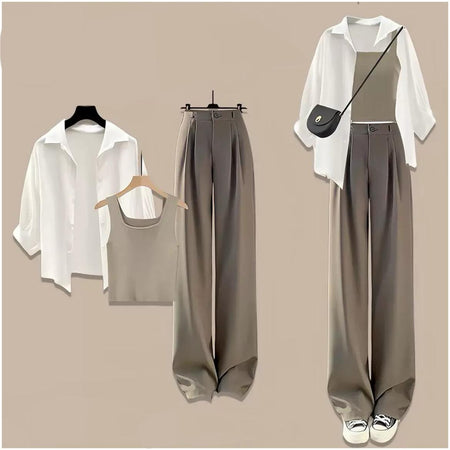 Faze Summer Coord Set of 3 In Brown - styled outfit layout shot of the three-piece set - Miss Mosa By Akanksha