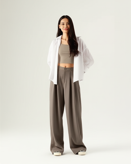 Faze Summer Coord Set of 3 In Brown - full-length front shot on model - Miss Mosa By Akanksha