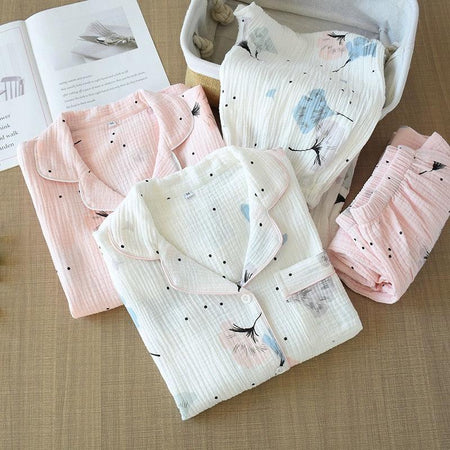Feather Cotton Gauze Nightsuits - styled flat-lay shot, multicolour - Miss Mosa By Akanksha
