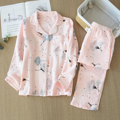 Feather Cotton Gauze Nightsuits - flat-lay product shot, pink - Miss Mosa By Akanksha