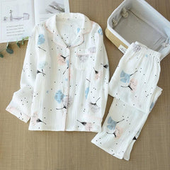 Feather Cotton Gauze Nightsuits - flat-lay product shot, white - Miss Mosa By Akanksha