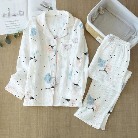 Feather Cotton Gauze Nightsuits - flat-lay product shot, white - Miss Mosa By Akanksha