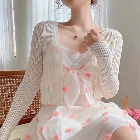 Feeber Cute Summer Shrugs - lifestyle shot on model, white - Miss Mosa By Akanksha