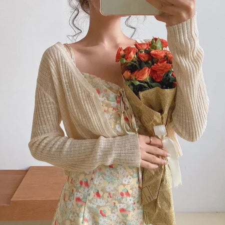 Feeber Cute Summer Shrugs - lifestyle shot on model, beige - Miss Mosa By Akanksha