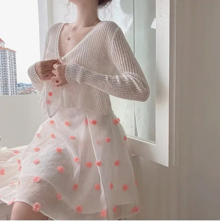 Feeber Cute Summer Shrugs - lifestyle shot on model, beige - Miss Mosa By Akanksha