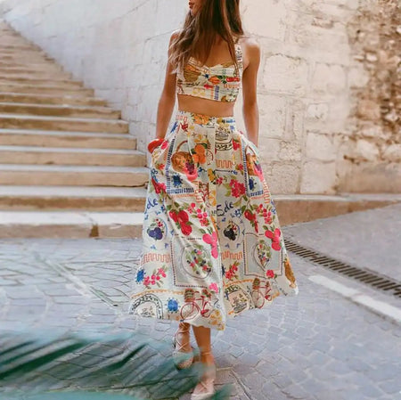 Feli Summer Coord Set In Multicolour - back shot on model walking on steps - Miss Mosa By Akanksha